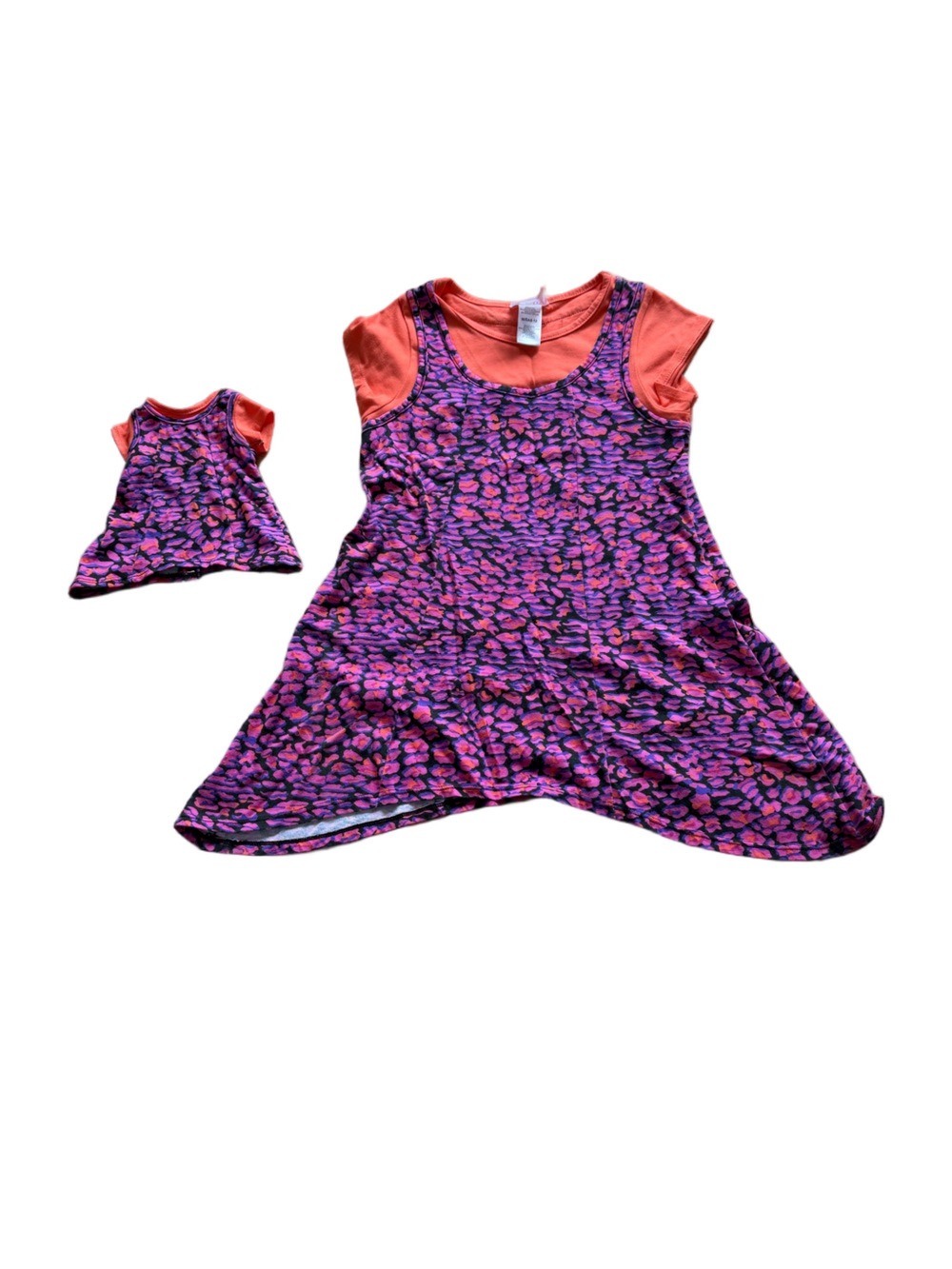Dollie & Me Coral Orange Top with Pink and Purple Print